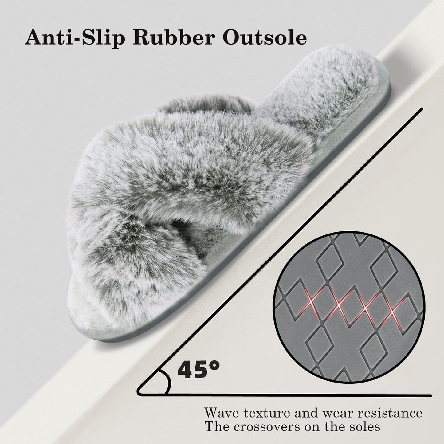 Womens Cross Band Slippers Cozy Furry Fuzzy House Slippers Open Toe Fluffy Indoor Shoes Outdoor Slip on Warm Breathable Anti-Skid Sole