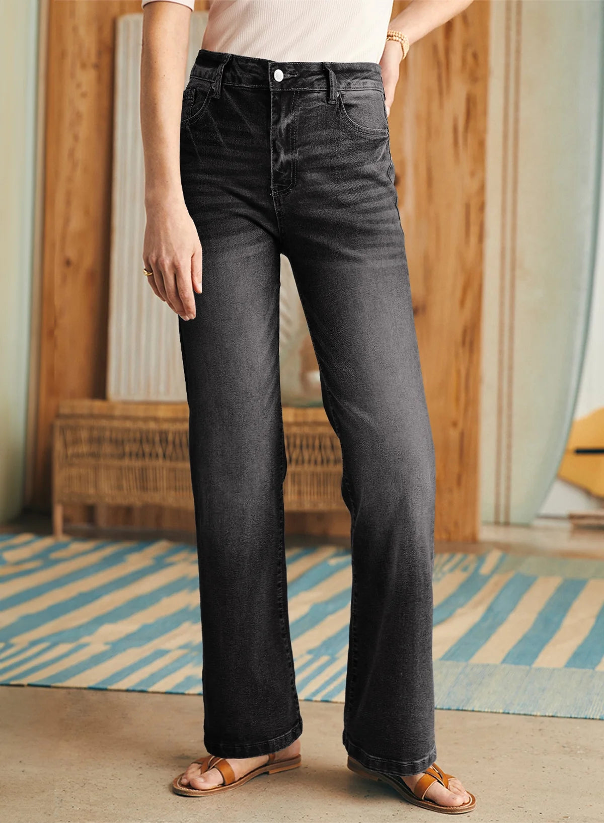 Wide Leg Jeans for Women Casual Loose Stretch Denim Pants Fashion Retro High Rise Wide-Leg Jean Trousers with Pockets US Size 4