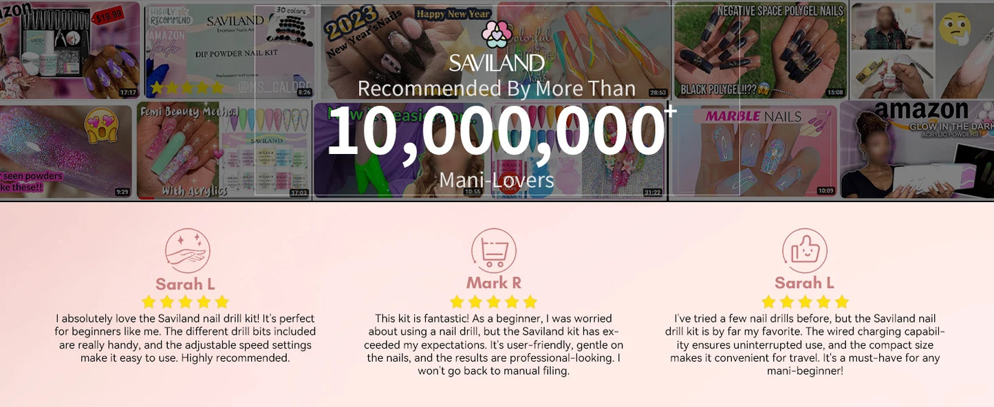 SAVILAND Acrylic Electric Nail Drill Machine Portable Efile Nail Drill Machine Complete Drill Bits for Remove Nails Manicure