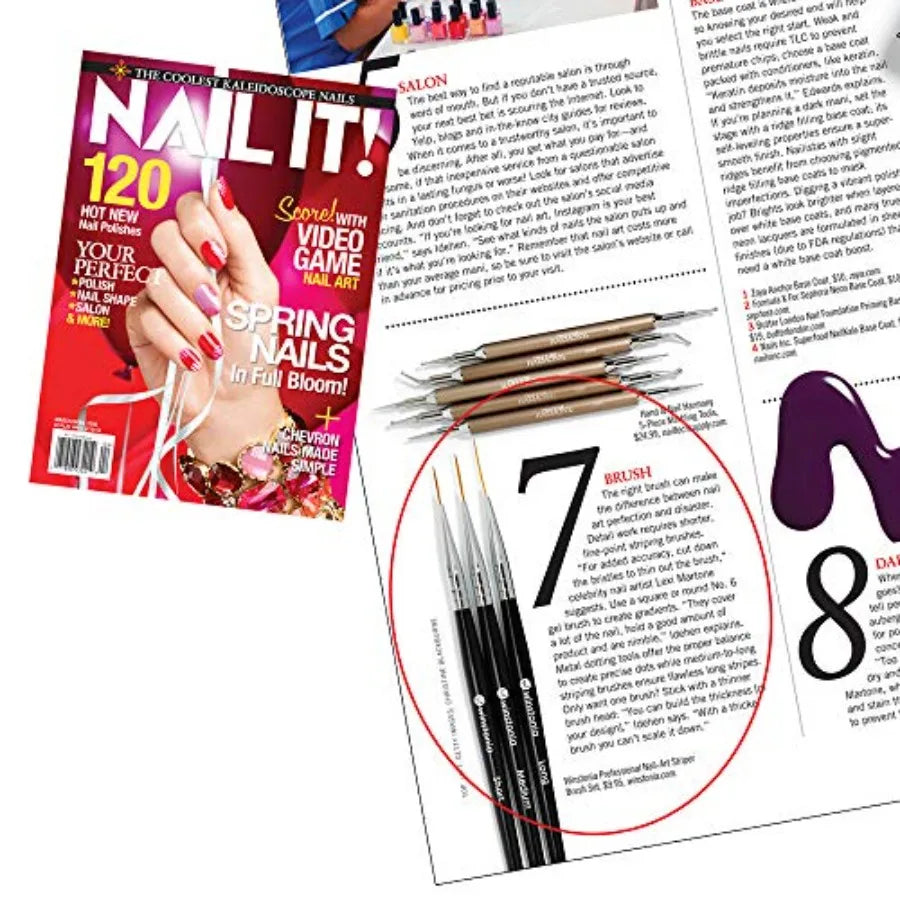 Striping Nail Art Brushes for Long Lines Details Fine Designs. 3 pcs Striper Brushes with Caps AMAZING TRIO