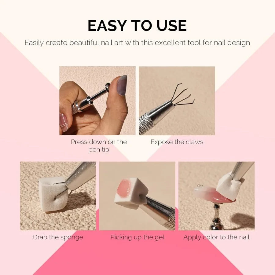 100Pcs Soft Nail Sponges for Ombre Nail Art Sponges With Grabbing Pen Blooming Nails Gradient Nail Manicure Nail Art Tools Prof