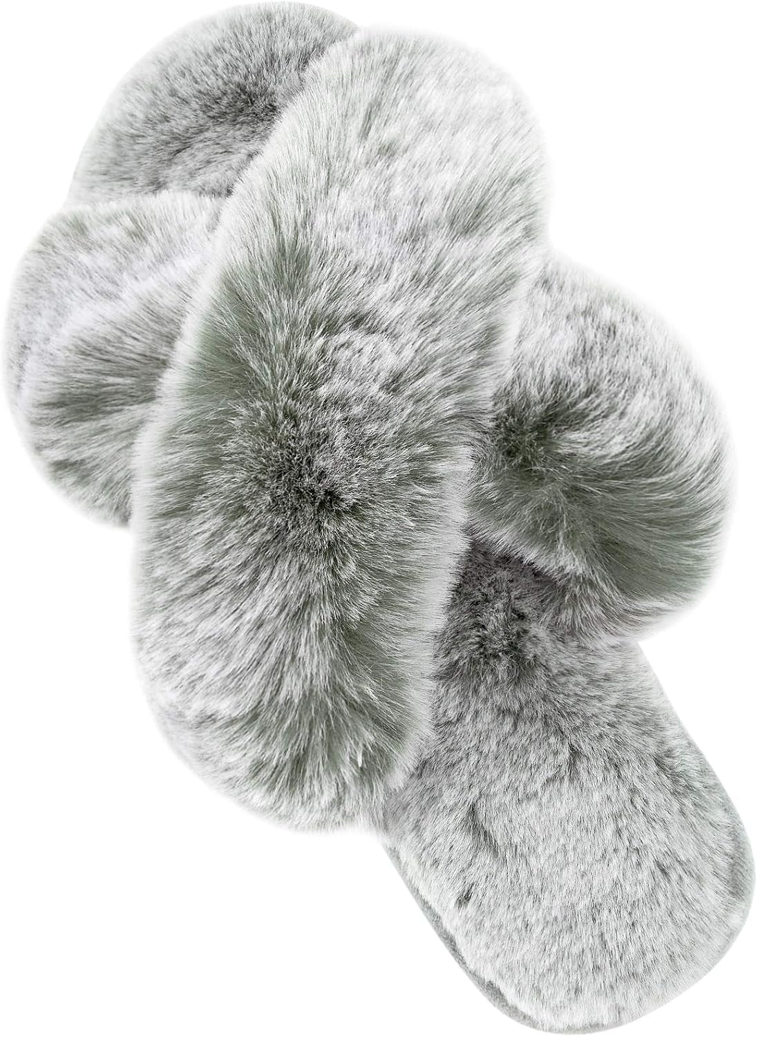Womens Cross Band Slippers Cozy Furry Fuzzy House Slippers Open Toe Fluffy Indoor Shoes Outdoor Slip on Warm Breathable Anti-Skid Sole