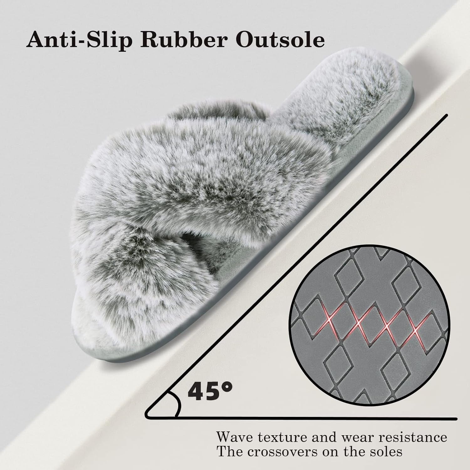 Womens Cross Band Slippers Cozy Furry Fuzzy House Slippers Open Toe Fluffy Indoor Shoes Outdoor Slip on Warm Breathable Anti-Skid Sole