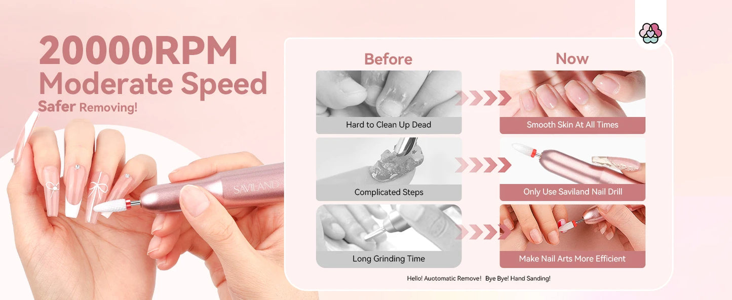 SAVILAND Acrylic Electric Nail Drill Machine Portable Efile Nail Drill Machine Complete Drill Bits for Remove Nails Manicure