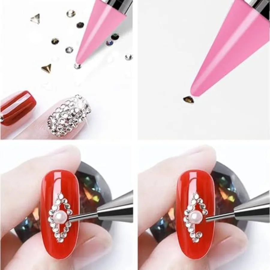 Rhinestone Picker Dotting Pen Nail Dotting Tool Double  Wax Pen Rhinestone Pickup Tool for DIY Nail Art
