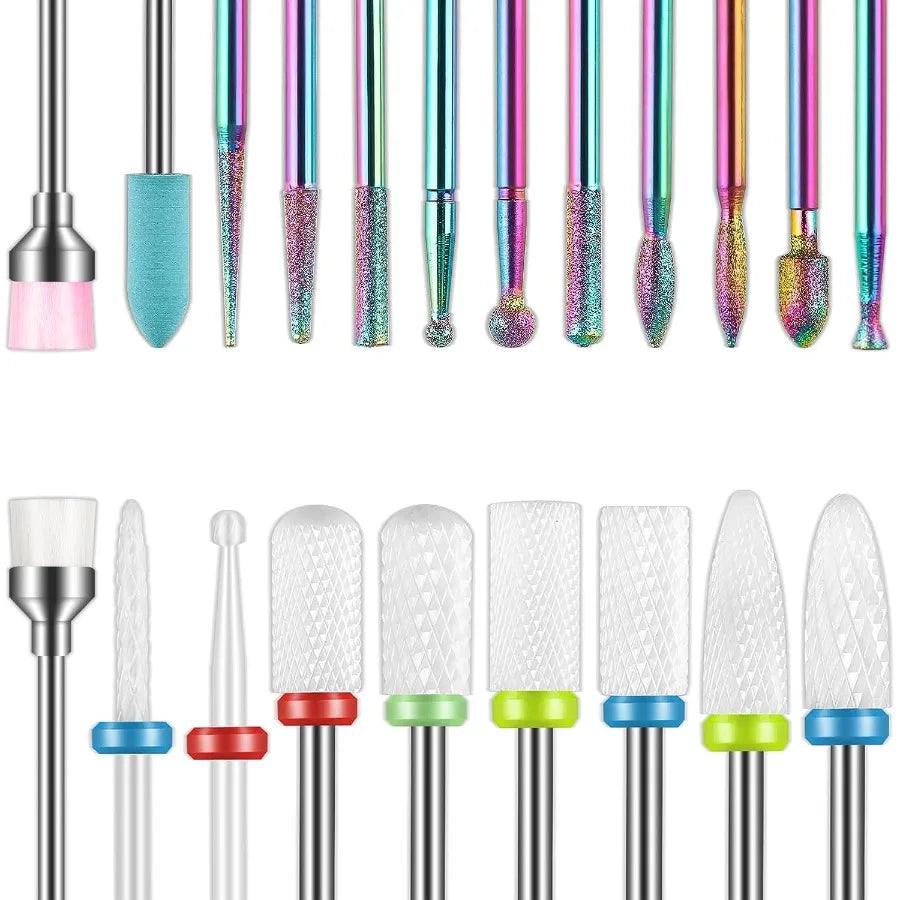 21pcs Nail Drill Bits Sets 3 32 Inch Cuticle Electric Nail File and Ceramic Acrylic Gel Nail Bit Kit Acrylic Nail Art Tools Car