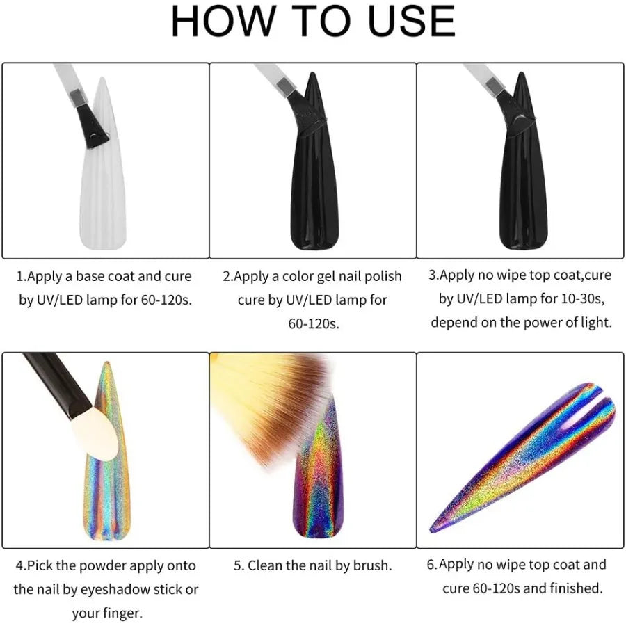 16 Jars Chrome Nail Powder Nail Art Fimo Striping Tape Lines Dration Metallic Mirror Effect Holographic Aurora Chameleon Pigmen