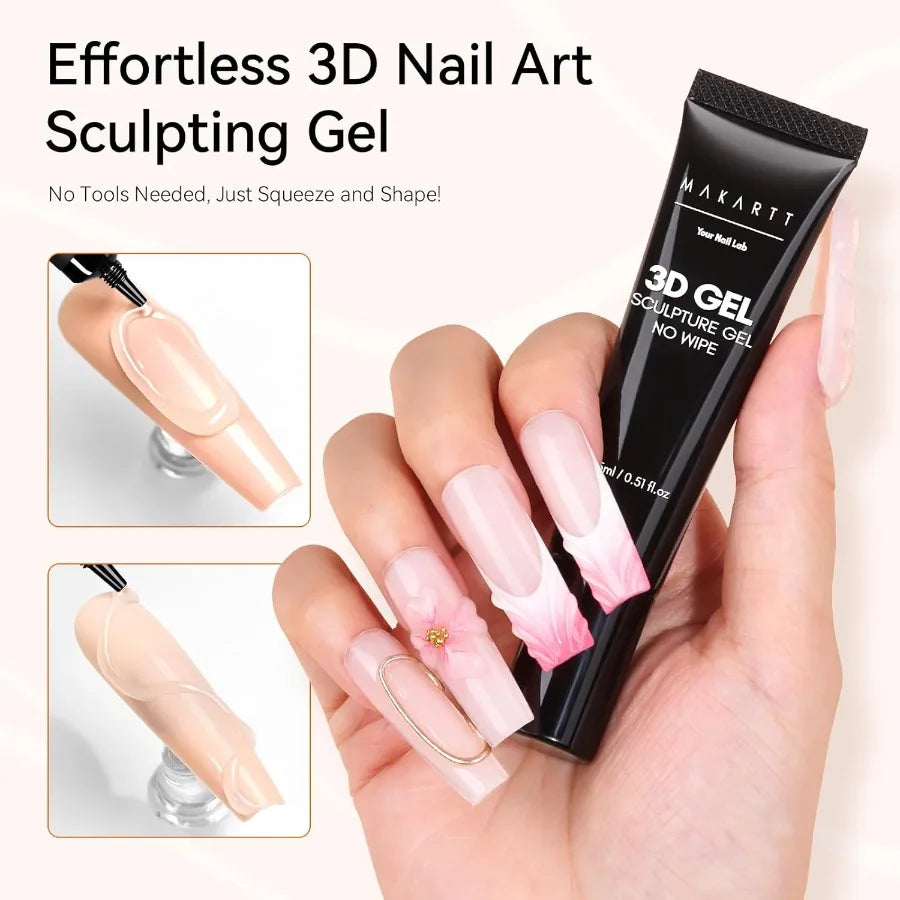 3D Nail Gel Nail Art Sculpting Gel Nail Glue 15g No Wipe Clear Gel Polish for Nail Designs DIY Nail Art for Drawing Molding Scu