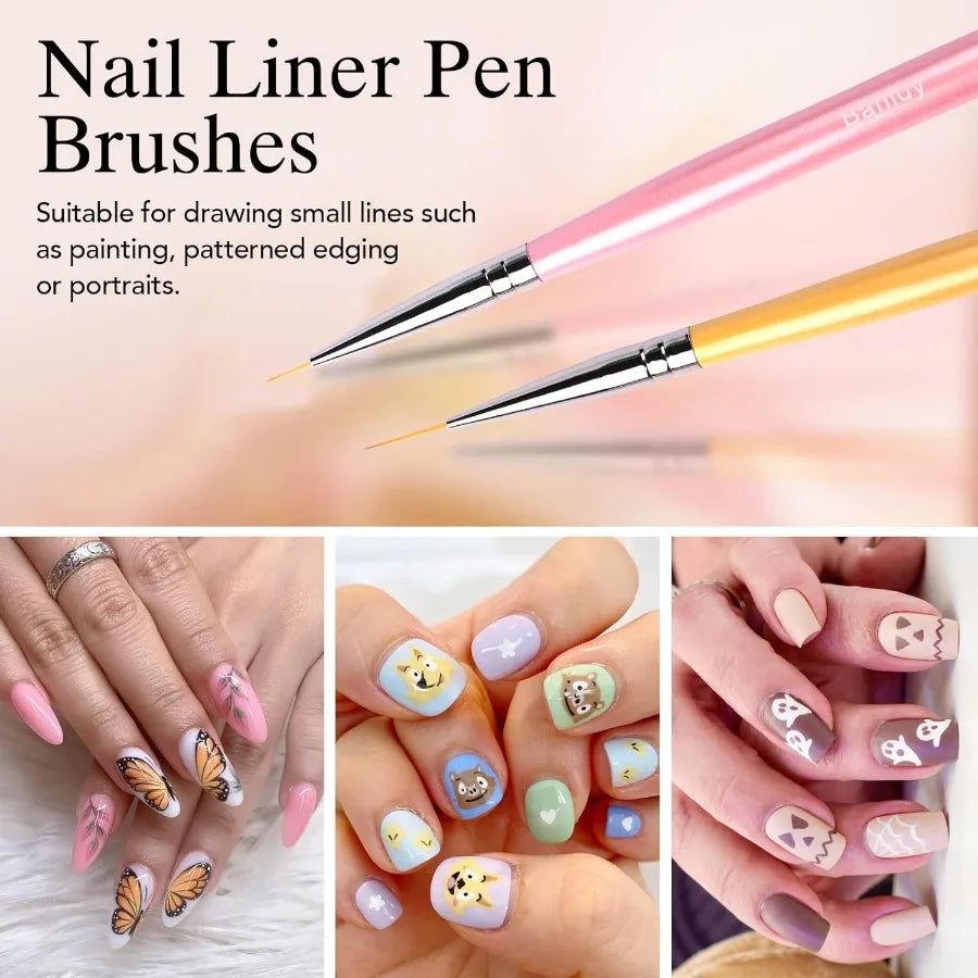 Nail Art Brushes for Gel Nail Art Nail Design Brush Tools Dual Pen Painting Set Include Nail Extension Gel Brush Nail Art Liner