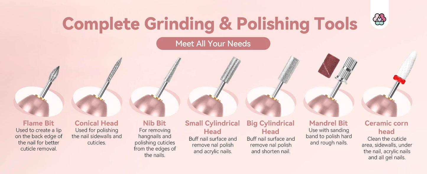 SAVILAND Acrylic Electric Nail Drill Machine Portable Efile Nail Drill Machine Complete Drill Bits for Remove Nails Manicure