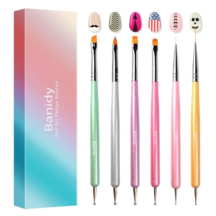 Nail Art Brushes for Gel Nail Art Nail Design Brush Tools Dual Pen Painting Set Include Nail Extension Gel Brush Nail Art Liner
