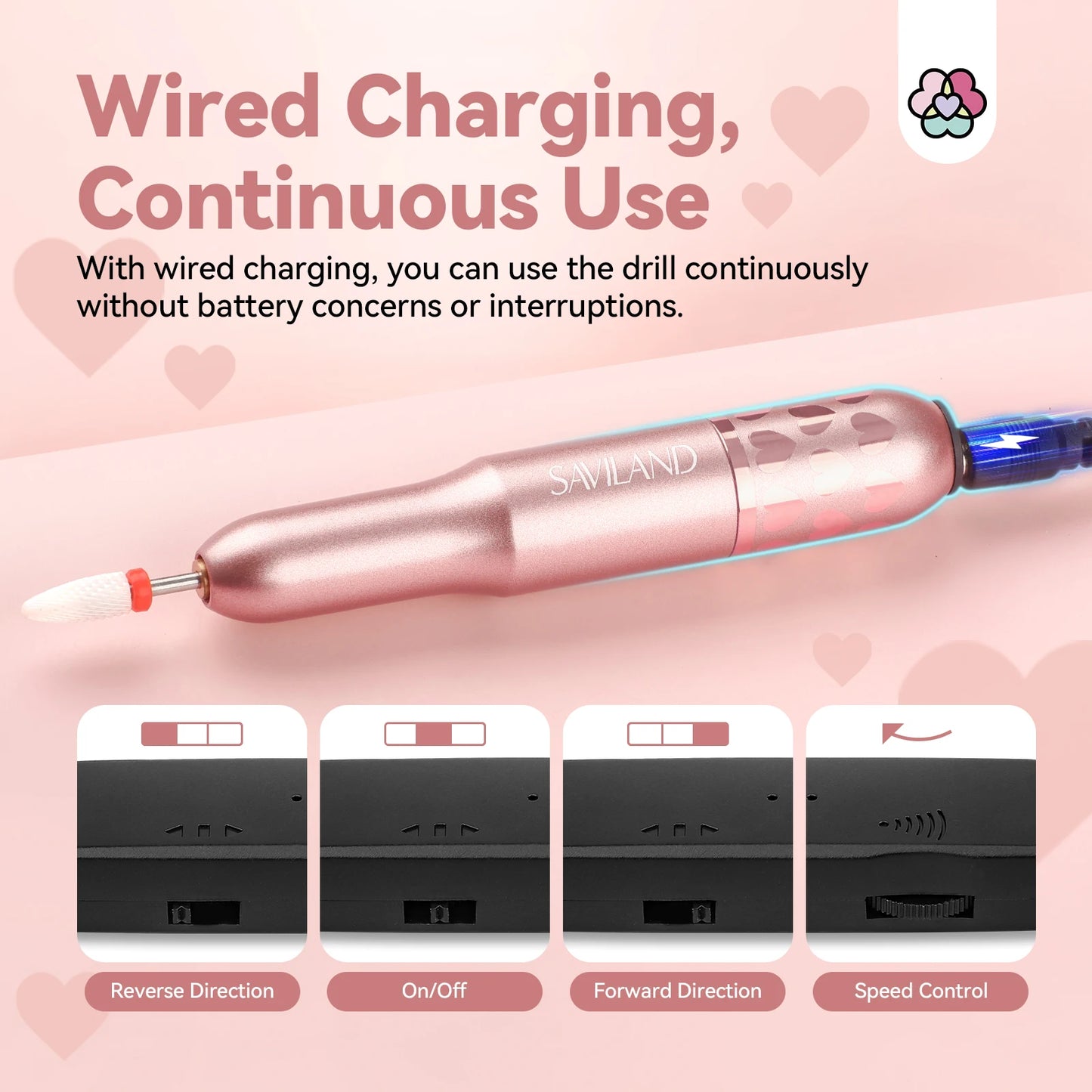 SAVILAND Acrylic Electric Nail Drill Machine Portable Efile Nail Drill Machine Complete Drill Bits for Remove Nails Manicure