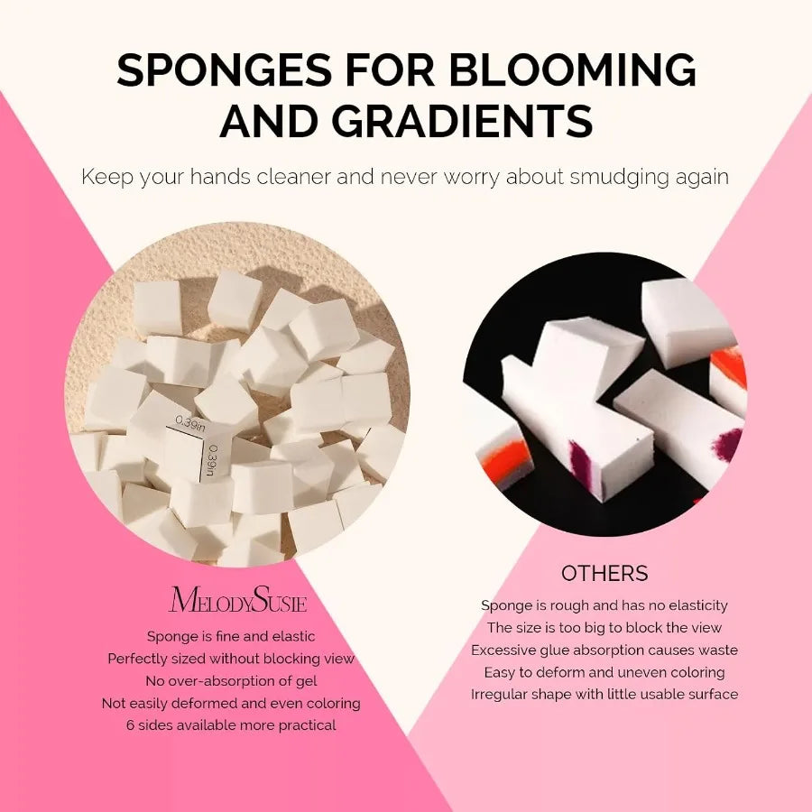 100Pcs Soft Nail Sponges for Ombre Nail Art Sponges With Grabbing Pen Blooming Nails Gradient Nail Manicure Nail Art Tools Prof