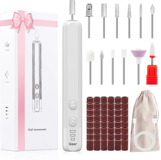 Professional Nail Drill Set, 2,0000 RPM Electric Nail File with 12 Grinding Head & 100Pcs Sanding Bands for Acrylic Gel Nails, M