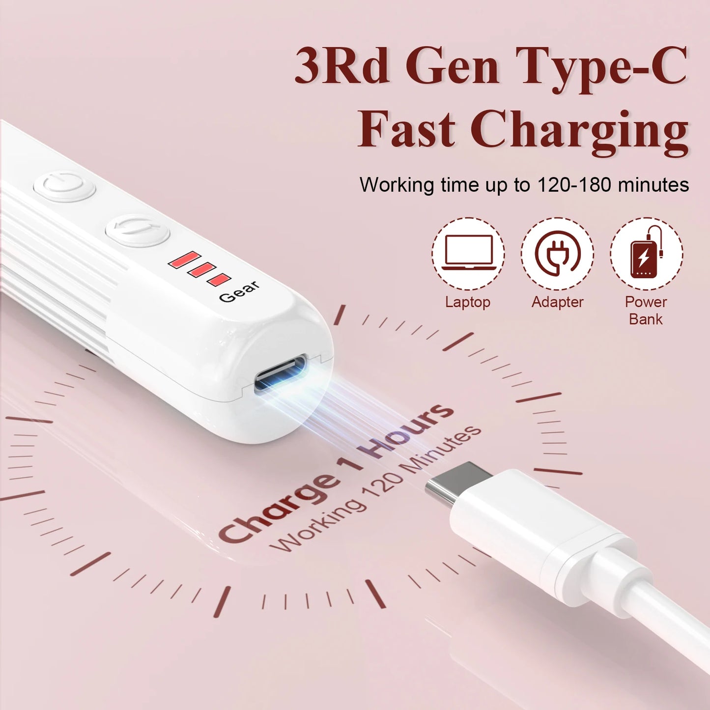 Professional Nail Drill Set, 2,0000 RPM Electric Nail File with 12 Grinding Head & 100Pcs Sanding Bands for Acrylic Gel Nails, M