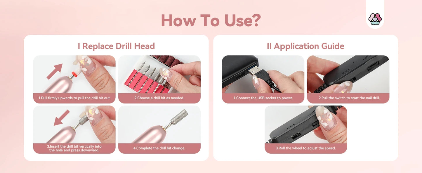 SAVILAND Acrylic Electric Nail Drill Machine Portable Efile Nail Drill Machine Complete Drill Bits for Remove Nails Manicure