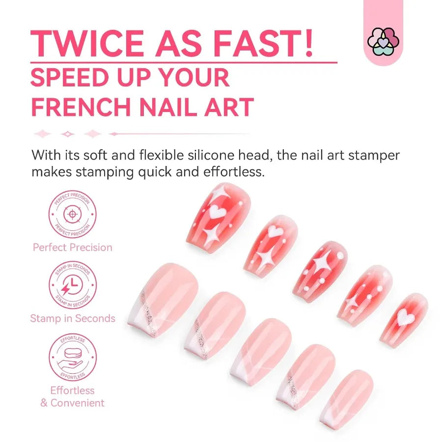 French Tip Nail Stamp 4PCS Nail Art Stamper Kit Clear Silicone Nails Stamping Long Short Jelly Stamper with Scrapers Nails Stam