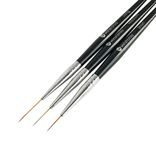 Striping Nail Art Brushes for Long Lines Details Fine Designs. 3 pcs Striper Brushes with Caps AMAZING TRIO