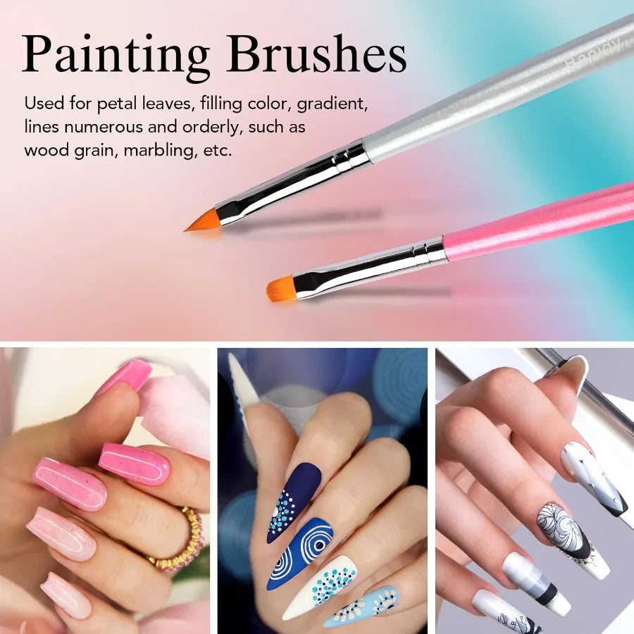 Nail Art Brushes for Gel Nail Art Nail Design Brush Tools Dual Pen Painting Set Include Nail Extension Gel Brush Nail Art Liner