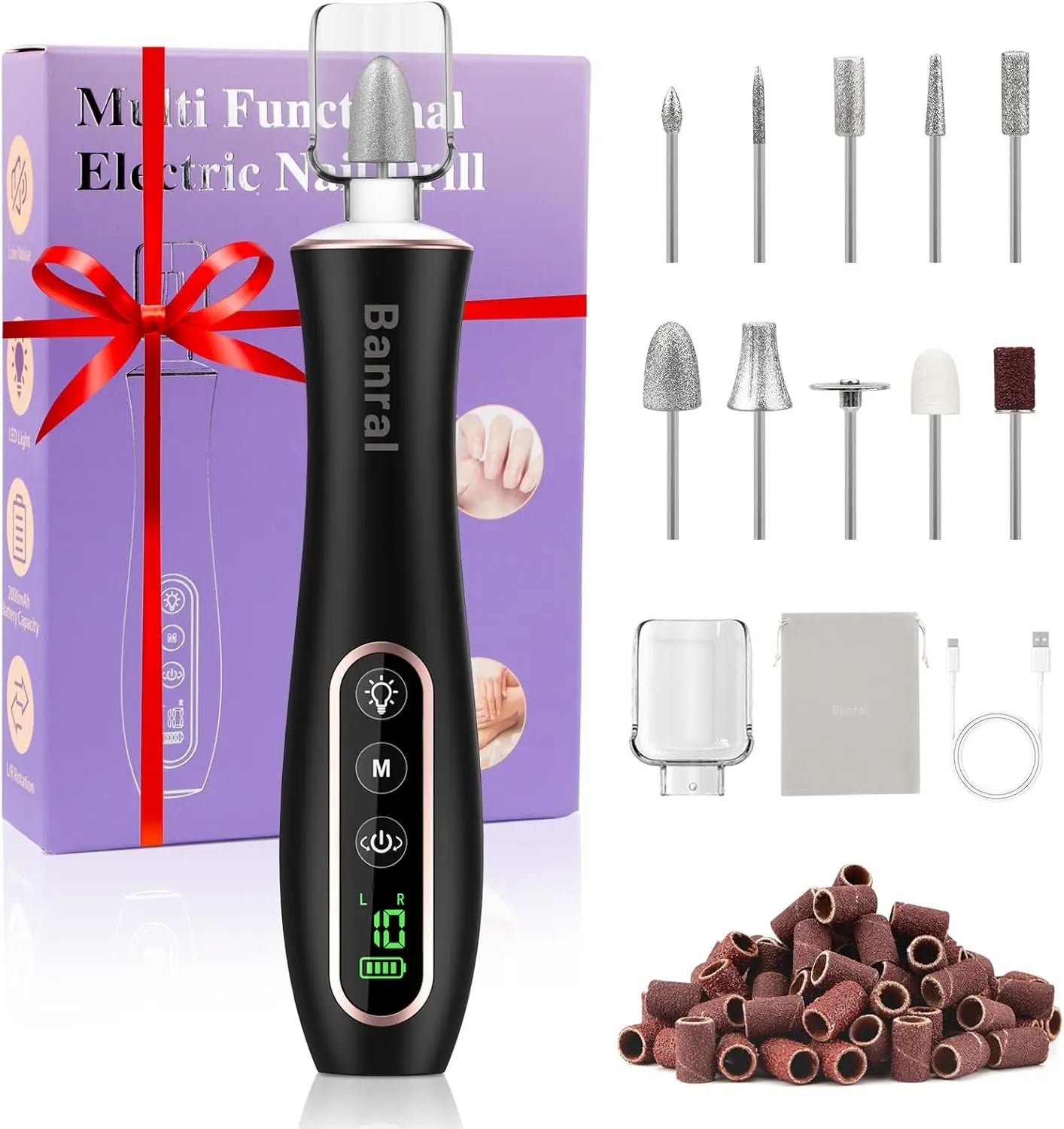 Professional Manicure Pedicure Kit, Cordless Electric Nail File Set, 10 Speeds PortableRechargeable Pedicure Tools For Feet