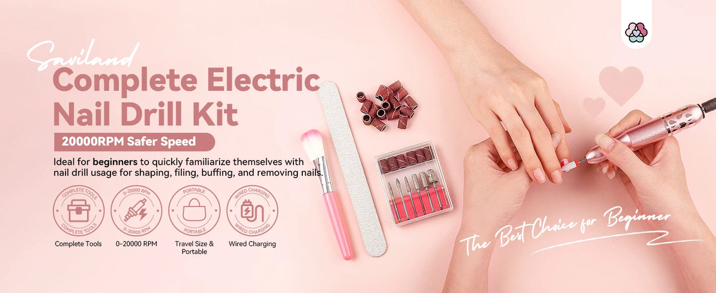 SAVILAND Acrylic Electric Nail Drill Machine Portable Efile Nail Drill Machine Complete Drill Bits for Remove Nails Manicure