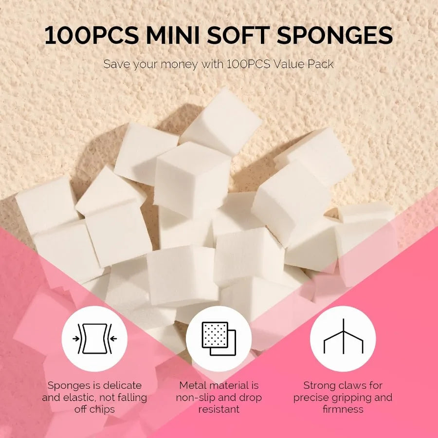 100Pcs Soft Nail Sponges for Ombre Nail Art Sponges With Grabbing Pen Blooming Nails Gradient Nail Manicure Nail Art Tools Prof
