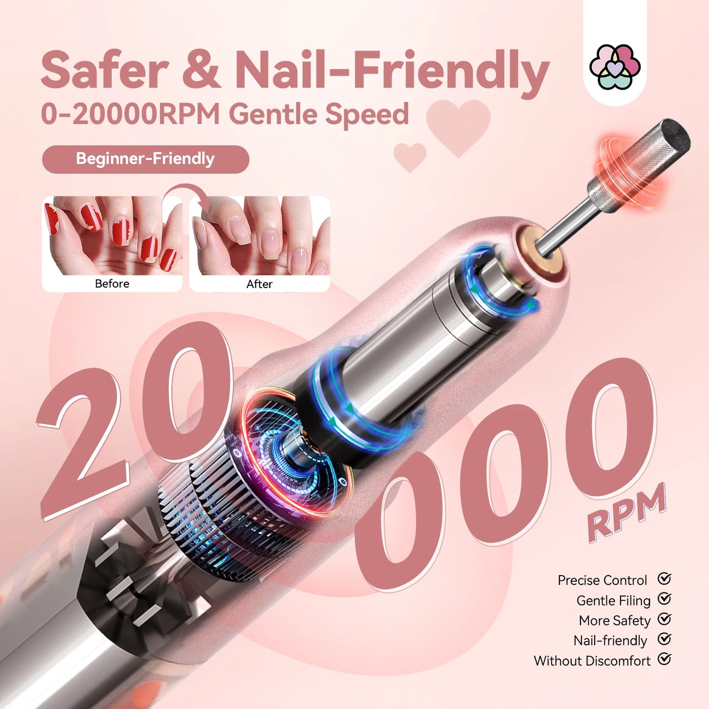 SAVILAND Acrylic Electric Nail Drill Machine Portable Efile Nail Drill Machine Complete Drill Bits for Remove Nails Manicure