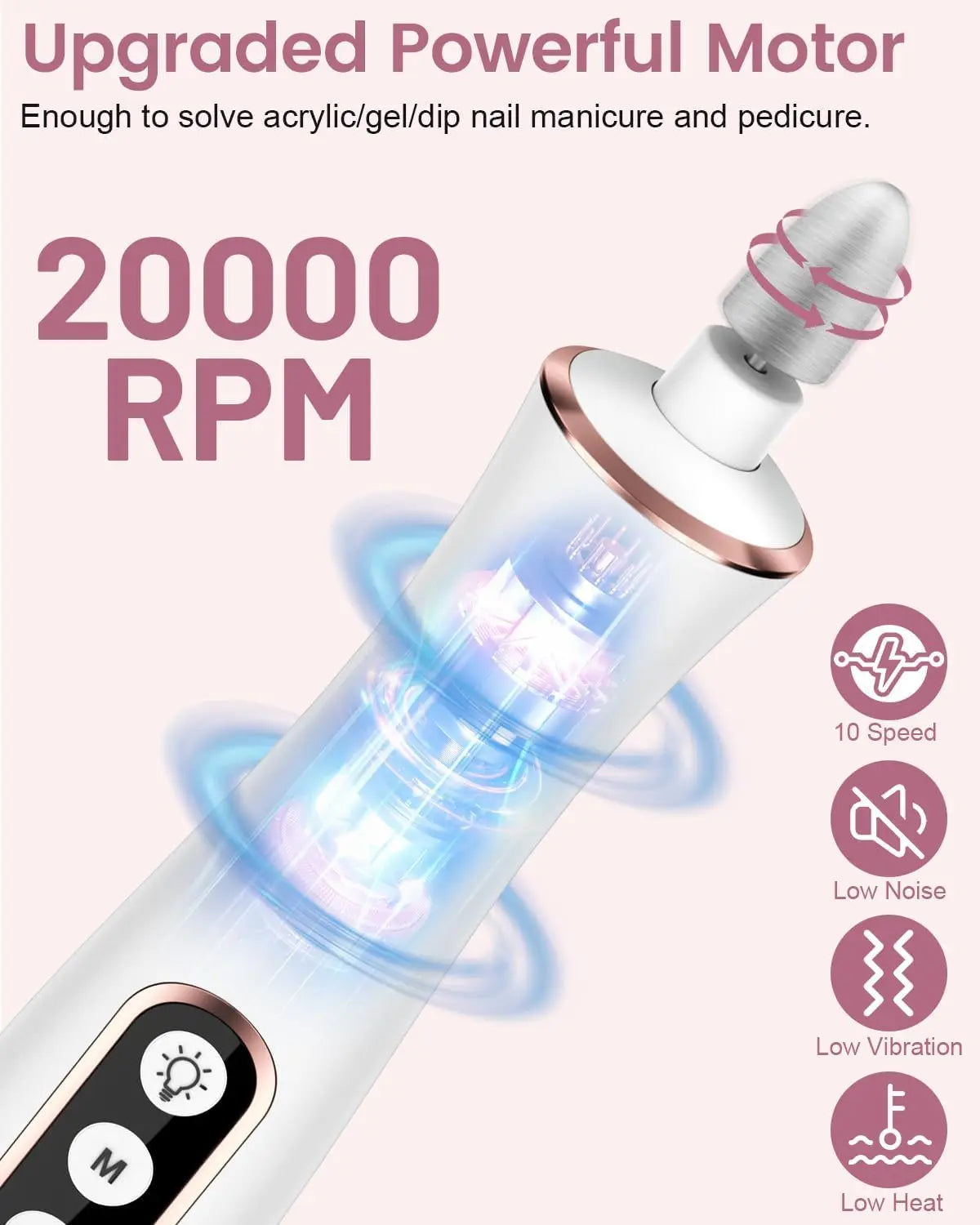 Professional Manicure Pedicure Kit, Cordless Electric Nail File Set, 10 Speeds PortableRechargeable Pedicure Tools For Feet