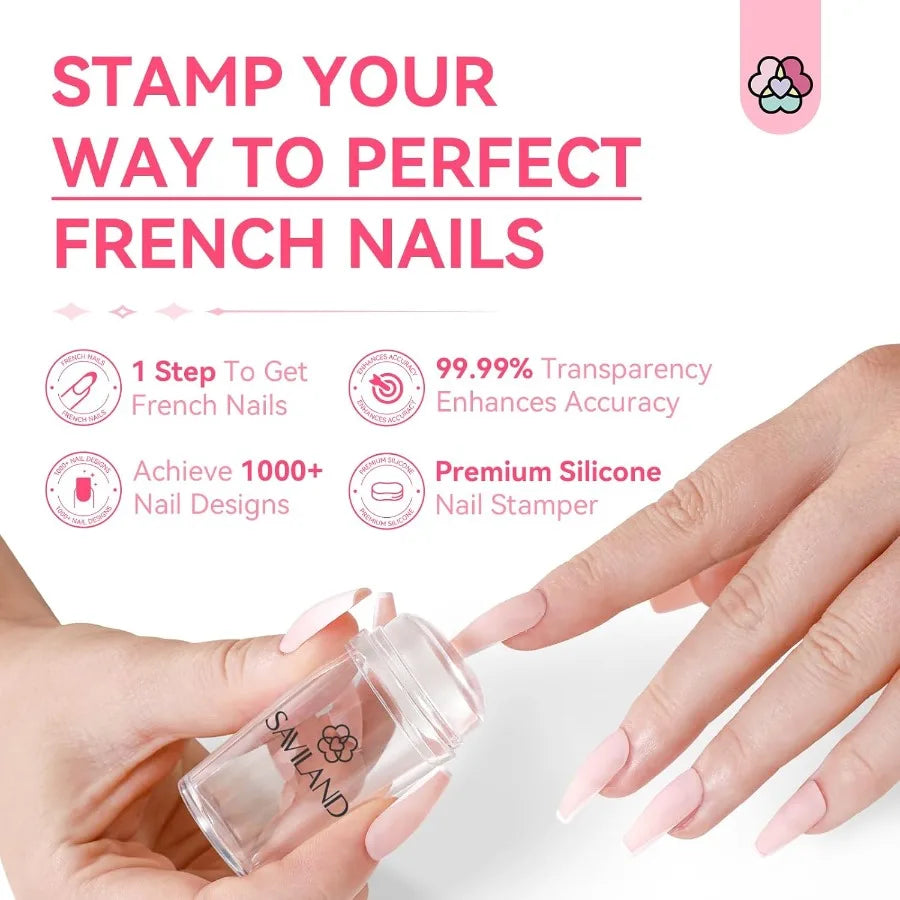 French Tip Nail Stamp 4PCS Nail Art Stamper Kit Clear Silicone Nails Stamping Long Short Jelly Stamper with Scrapers Nails Stam