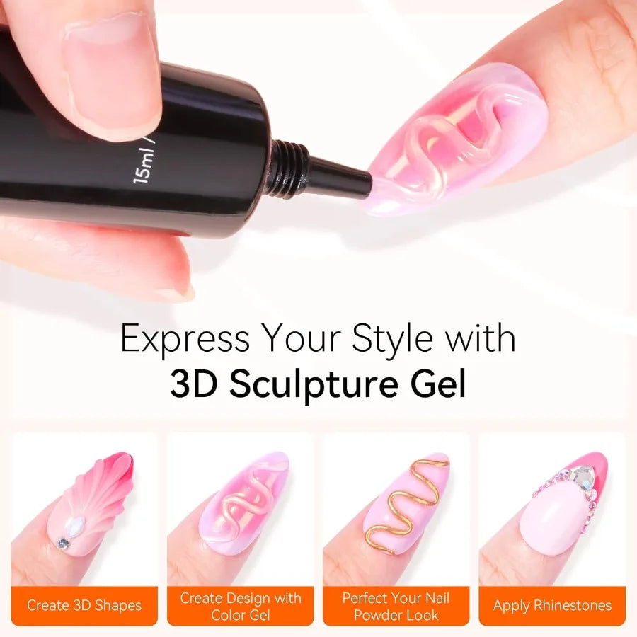 3D Nail Gel Nail Art Sculpting Gel Nail Glue 15g No Wipe Clear Gel Polish for Nail Designs DIY Nail Art for Drawing Molding Scu