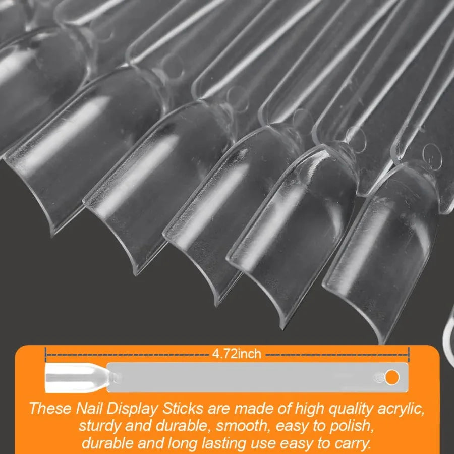 50 Pcs Nail Swatch Sticks with Ring and Numbered Tips Clear Fanshaped Display for Nail Art Polish Practice