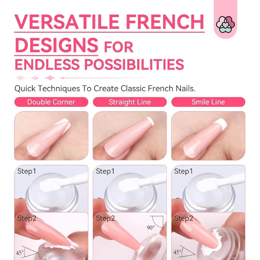 French Tip Nail Stamp 4PCS Nail Art Stamper Kit Clear Silicone Nails Stamping Long Short Jelly Stamper with Scrapers Nails Stam