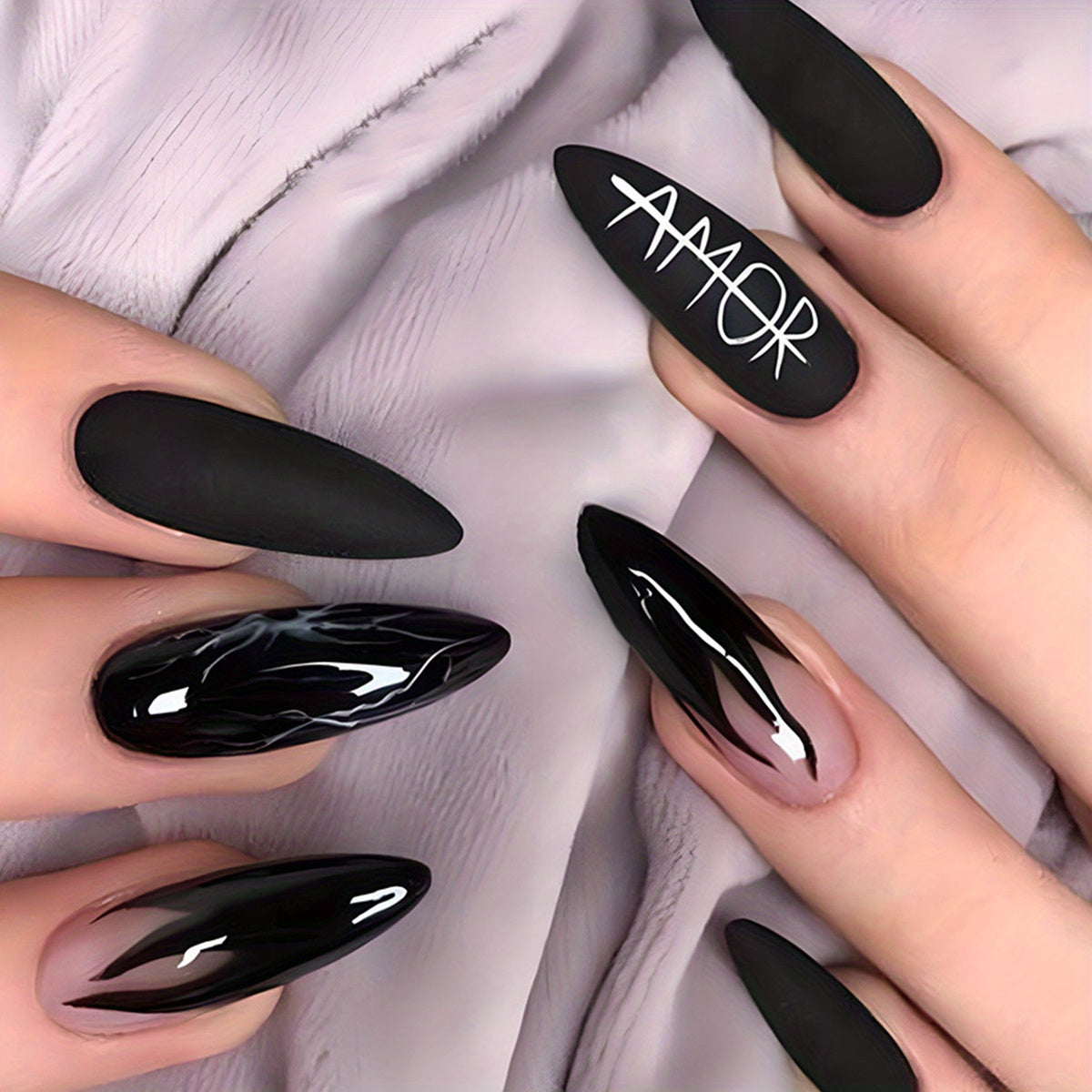 24pcs Chic Cat & Heart Design Coffin Press-On Nails - Long Ballet Shape, Glossy Finish with Pink Accents, Flame & Animal Patterns - Includes Nail File & Jelly Gel for Women and Girls